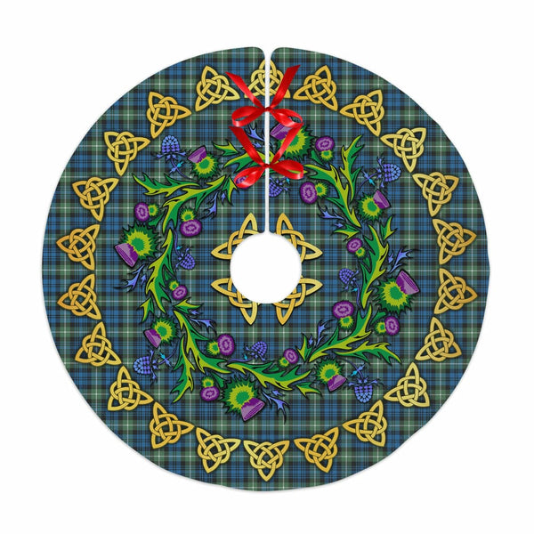 Scottish Lamont Ancient Clan Tartan Thistle Celtic Knot Christmas Tree Skirt No Tassels Tartan Plaid 1
