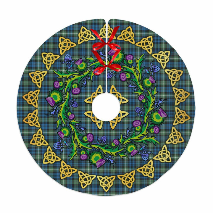 Scottish Lamont Ancient Clan Tartan Thistle Celtic Knot Christmas Tree Skirt No Tassels Tartan Plaid 1