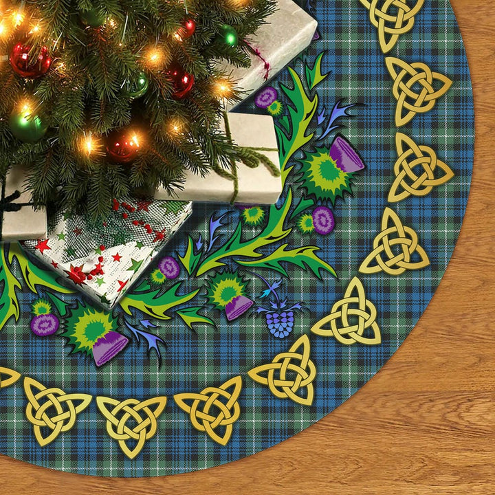 Scottish Lamont Ancient Clan Tartan Thistle Celtic Knot Christmas Tree Skirt No Tassels Tartan Plaid 2