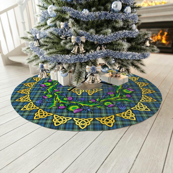 Scottish Lamont Ancient Clan Tartan Thistle Celtic Knot Christmas Tree Skirt No Tassels Tartan Plaid 3