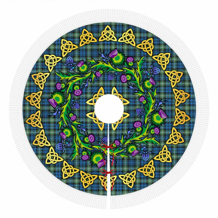 Scottish Lamont Ancient Clan Tartan Thistle Celtic Knot Christmas Tree Skirt Tassels Tartan Plaid 1