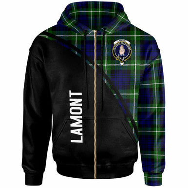 Scottish Lamont Clan Crest Tartan Curve Hoodie Zip-up Tartan Plaid