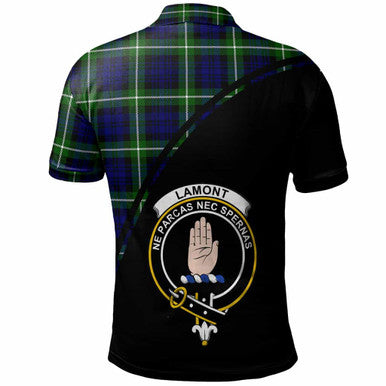 Scottish Lamont Clan Crest Tartan Curve Polo Shirt Back Side Tartan Plaid