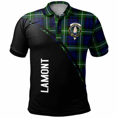 Scottish Lamont Clan Crest Tartan Curve Polo Shirt Front Side Tartan Plaid