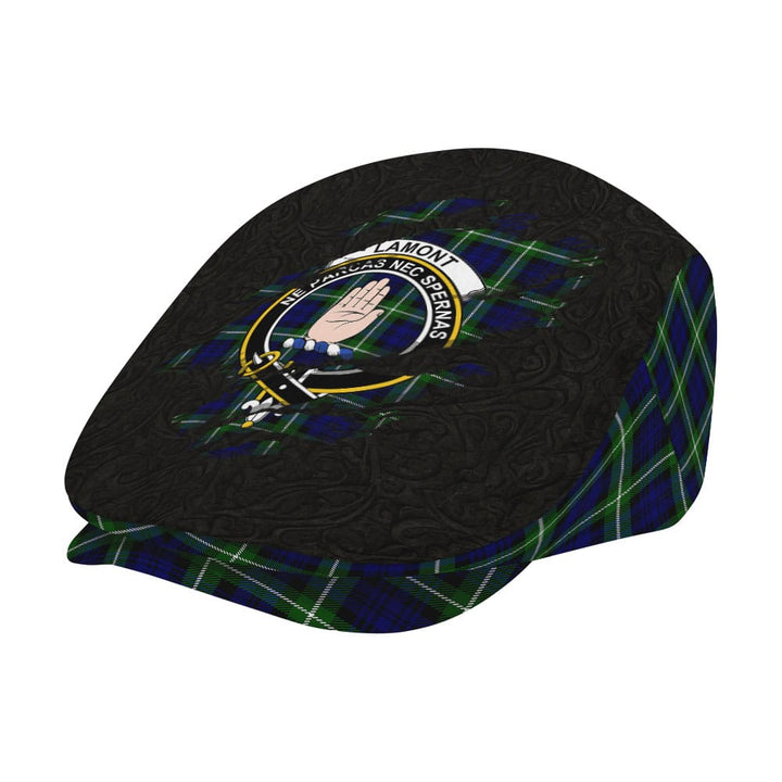 Scottish Lamont Clan Crest Tartan Flat Cap - Scratch Style Tartan Plaid 2