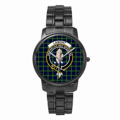Scottish Lamont Clan Crest Tartan Folding Clasp Steel Quartz Watches Tartan Plaid Black 1