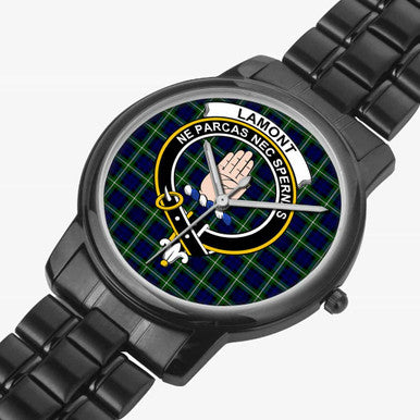 Scottish Lamont Clan Crest Tartan Folding Clasp Steel Quartz Watches Tartan Plaid Black 2
