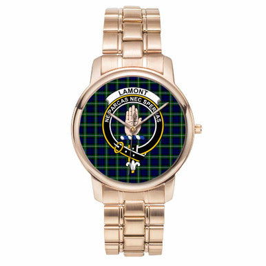 Scottish Lamont Clan Crest Tartan Folding Clasp Steel Quartz Watches Tartan Plaid Rose Gold 1