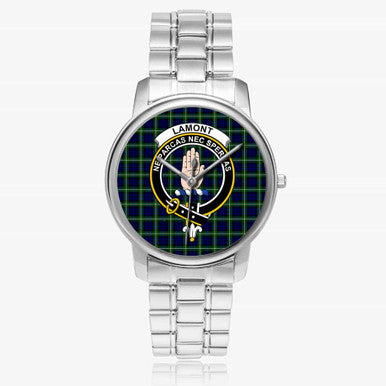 Scottish Lamont Clan Crest Tartan Folding Clasp Steel Quartz Watches Tartan Plaid Silver 1