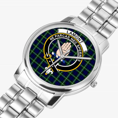 Scottish Lamont Clan Crest Tartan Folding Clasp Steel Quartz Watches Tartan Plaid Silver 2