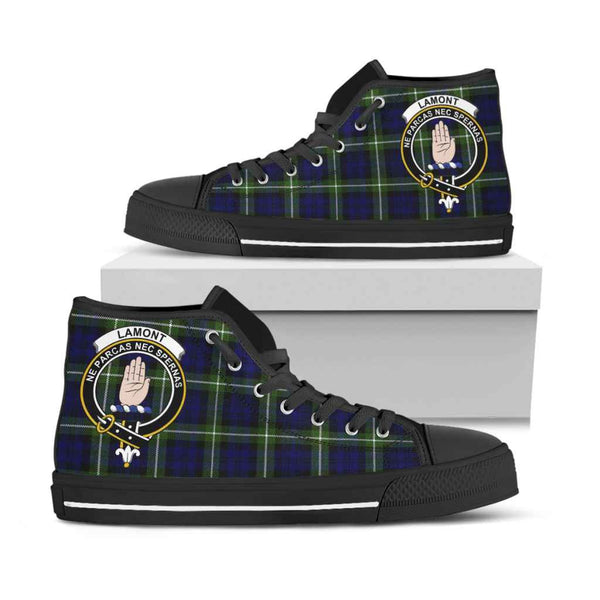 Scottish Lamont Clan Crest Tartan High Top Shoes Black Sole Tartan Plaid
