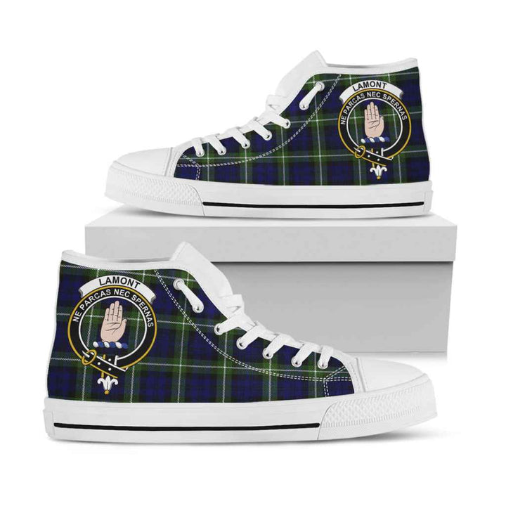 Scottish Lamont Clan Crest Tartan High Top Shoes White Sole Tartan Plaid
