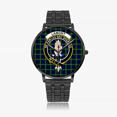 Scottish Lamont Clan Crest Tartan Instafamous Steel Quartz Watches Tartan Plaid Black 1