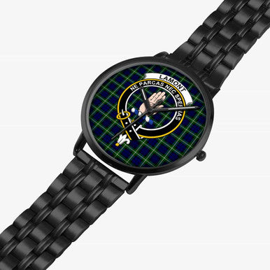 Scottish Lamont Clan Crest Tartan Instafamous Steel Quartz Watches Tartan Plaid Black 2