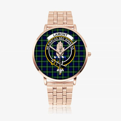 Scottish Lamont Clan Crest Tartan Instafamous Steel Quartz Watches Tartan Plaid Rose Gold 1