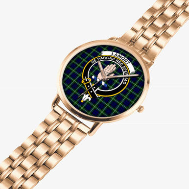 Scottish Lamont Clan Crest Tartan Instafamous Steel Quartz Watches Tartan Plaid Rose Gold 2