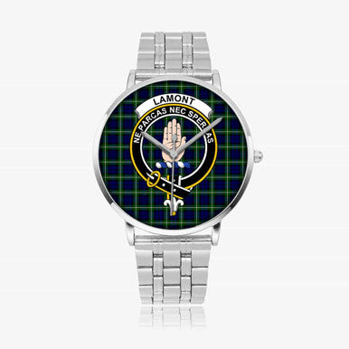 Scottish Lamont Clan Crest Tartan Instafamous Steel Quartz Watches Tartan Plaid Silver 1