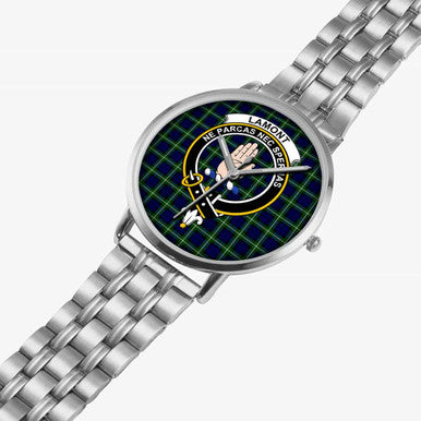 Scottish Lamont Clan Crest Tartan Instafamous Steel Quartz Watches Tartan Plaid Silver 2