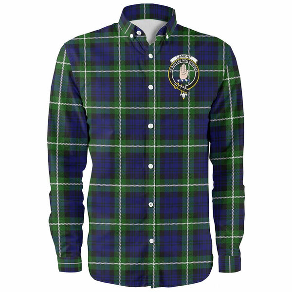 Scottish Lamont Clan Crest Tartan Long Sleeve Shirt Front Side Tartan Plaid