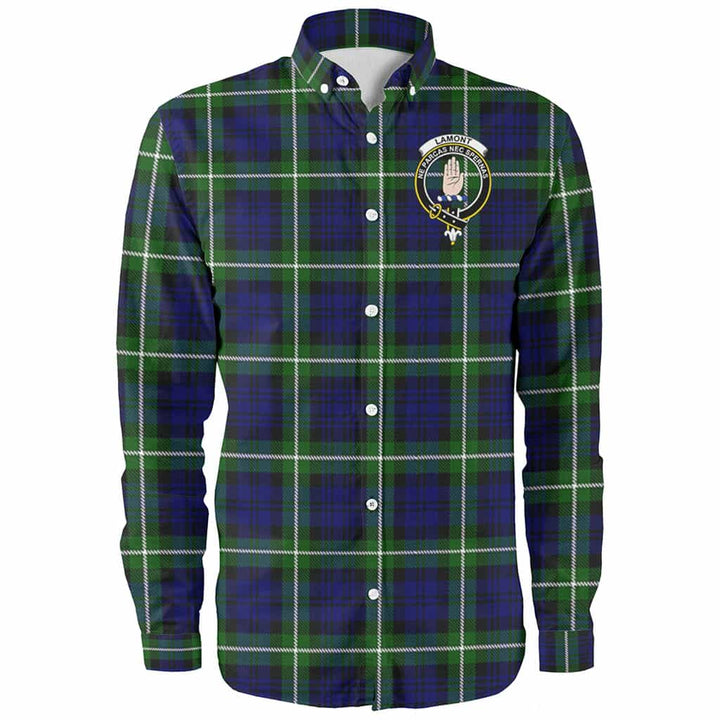 Scottish Lamont Clan Crest Tartan Long Sleeve Shirt Front Side Tartan Plaid