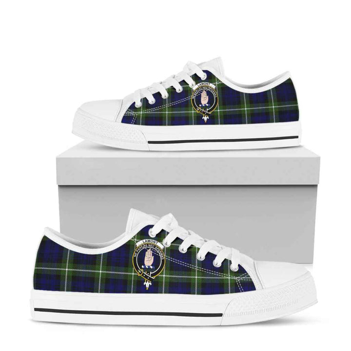 Scottish Lamont Clan Crest Tartan Low Top Shoes Tartan Plaid White