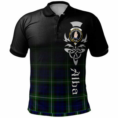 Scottish Lamont Clan Crest Tartan Polo Shirt - Alba Gu Brath Family Crest Celtic Inspired Front Side Tartan Plaid