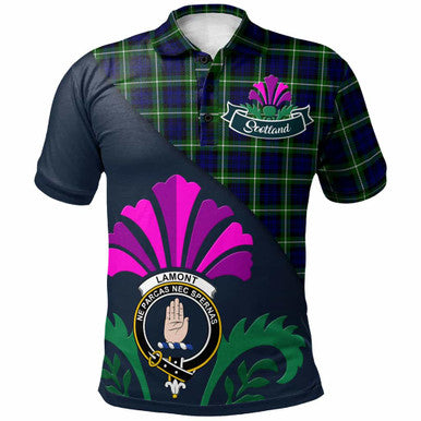 Scottish Lamont Clan Crest Tartan Polo Shirt - Scotland Thistle Style Front Side Tartan Plaid