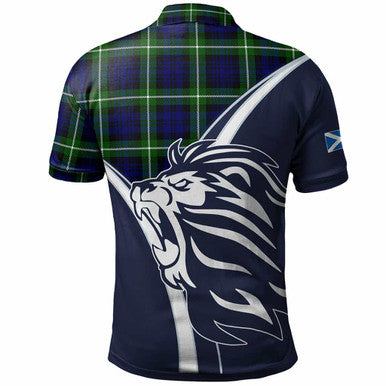 Scottish Lamont Clan Crest Tartan Polo Shirt - Scottish Flag With Lion Back Side Tartan Plaid