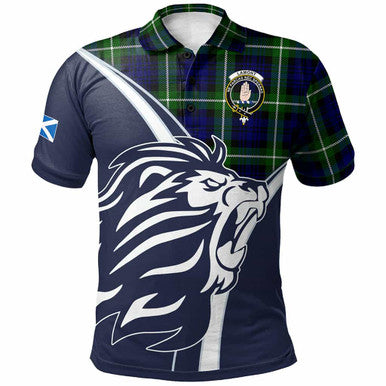 Scottish Lamont Clan Crest Tartan Polo Shirt - Scottish Flag With Lion Front Side Tartan Plaid