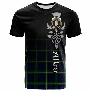 Scottish Lamont Clan Crest Tartan T-Shirt - Alba Gu Brath Family Crest Celtic Inspired Front Side Tartan Plaid