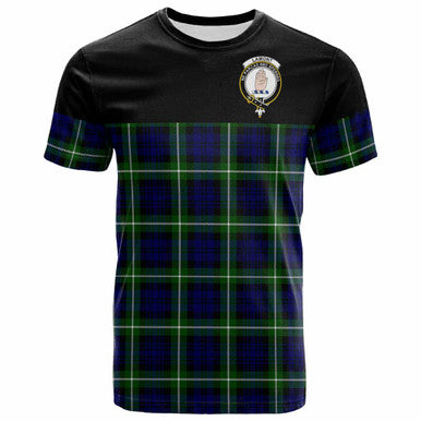 Scottish Lamont Clan Crest Tartan T-Shirt - Horizontal Style Front Side Tartan Plaid