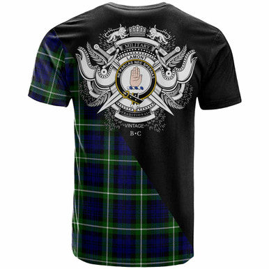 Scottish Lamont Clan Crest Tartan T-Shirt - Military Logo Back Side Tartan Plaid