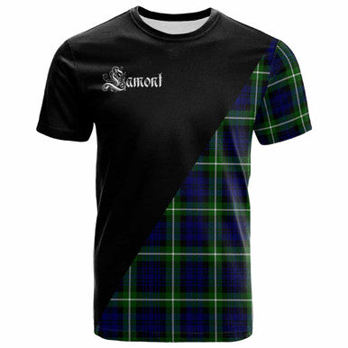 Scottish Lamont Clan Crest Tartan T-Shirt - Military Logo Front Side Tartan Plaid