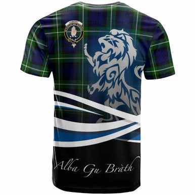 Scottish Lamont Clan Crest Tartan T-Shirt - Scotland Lion Back Side Tartan Plaid