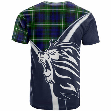 Scottish Lamont Clan Crest Tartan T-Shirt - Scottish Flag With Lion Back Side Tartan Plaid