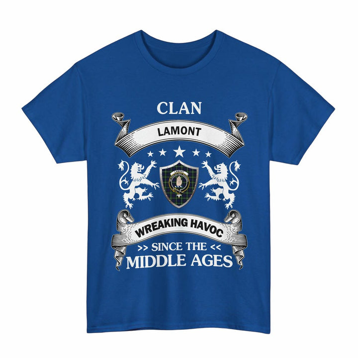 Scottish Lamont Clan Crest Tartan T-Shirt Wreaking Havoc Design Tartan Plaid Royal Color