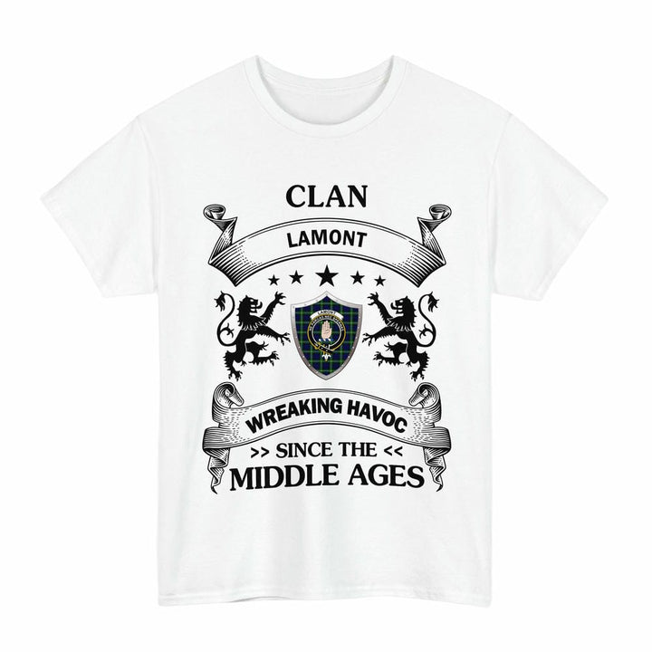 Scottish Lamont Clan Crest Tartan T-Shirt Wreaking Havoc Design Tartan Plaid White Color