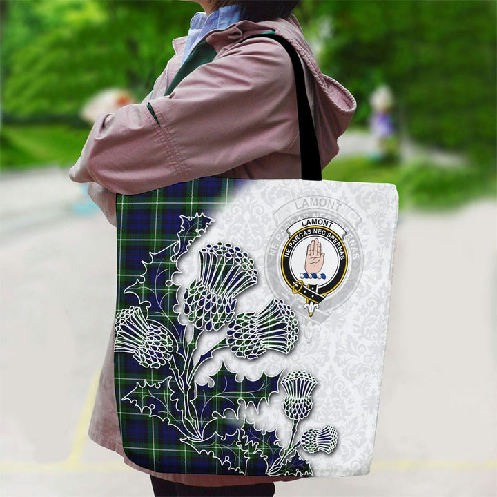 Scottish Lamont Clan Tartan Canvas Bag With Shoulder Straps - Thistle Flowers Style Tartan Plaid 2