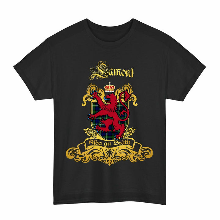 Scottish Lamont Clan Tartan Lion Rampant of Scotland T-Shirt Tartan Plaid Black Color