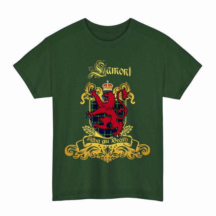 Scottish Lamont Clan Tartan Lion Rampant of Scotland T-Shirt Tartan Plaid Forest Green Color