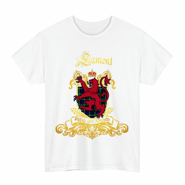 Scottish Lamont Clan Tartan Lion Rampant of Scotland T-Shirt Tartan Plaid White Color
