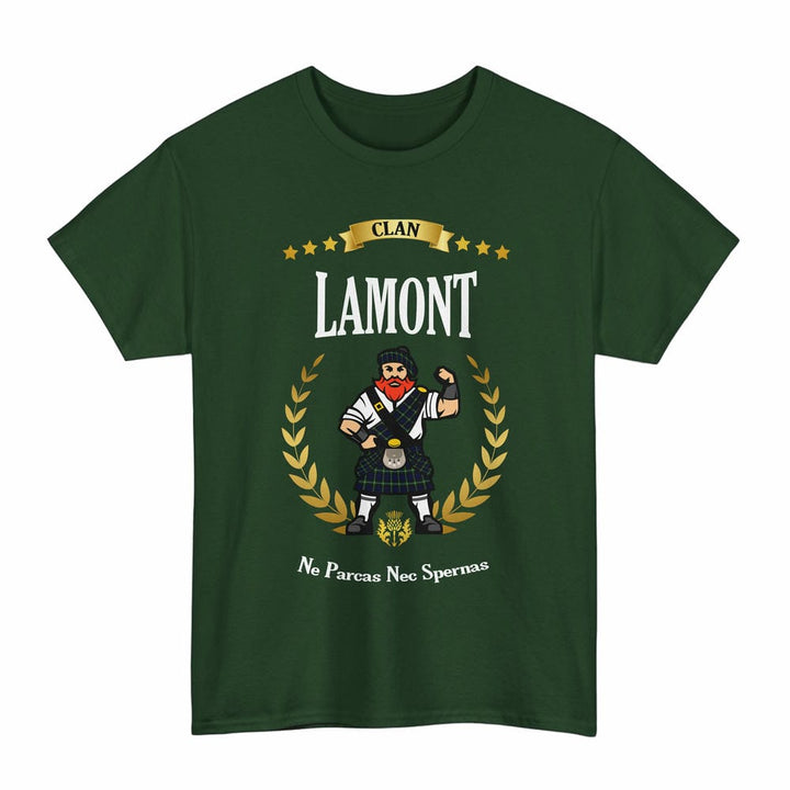 Scottish Lamont Clan Tartan T-Shirt - Motto Scotsman Tartan Plaid Forest Green Color