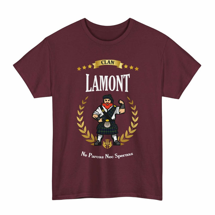 Scottish Lamont Clan Tartan T-Shirt - Motto Scotsman Tartan Plaid Maroon Color