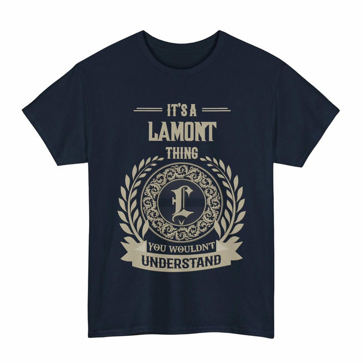 Scottish Lamont Clan Tartan T-Shirt - Vintage Family Name Tartan Plaid Navy Color