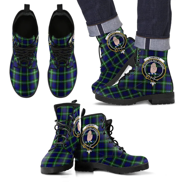 Scottish Lamont Modern Clan Crest Tartan Leather Boots