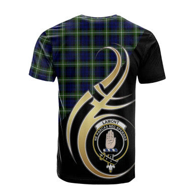 Scottish Lamont Modern Clan Crest Tartan T-Shirt Believe in Me Back Side Tartan Plaid