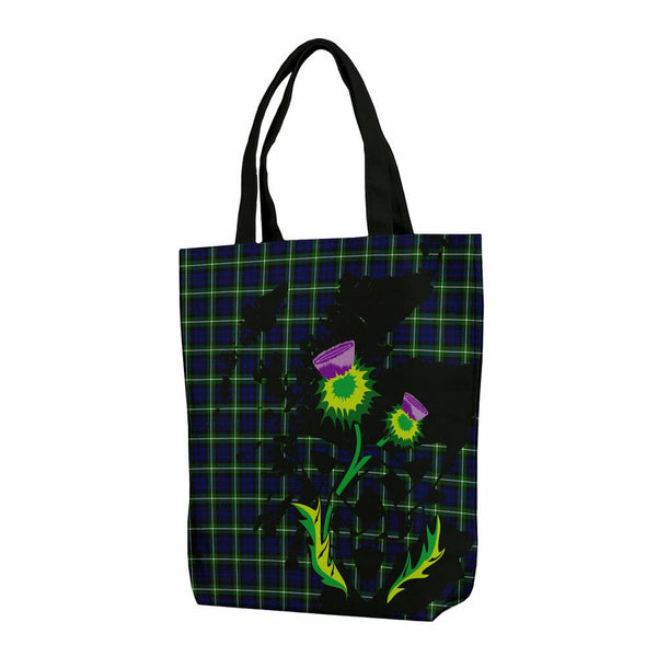 Scottish Lamont Modern Clan Tartan Canvas Bag With Shoulder Strap With Thistle Tartan Plaid 1