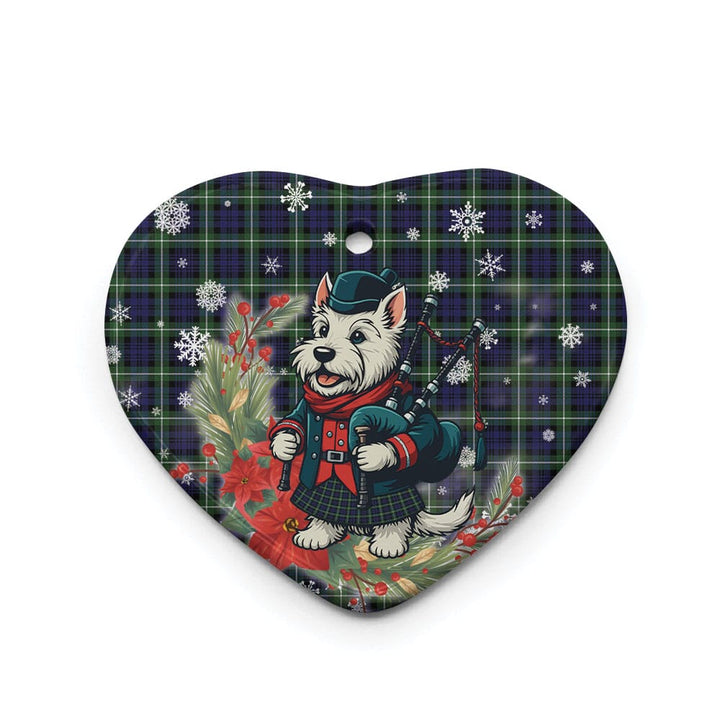 Scottish Lamont Modern Clan Tartan Ceramic Ornament Cute Scottish Terrier Dog Heart Style Tartan Plaid