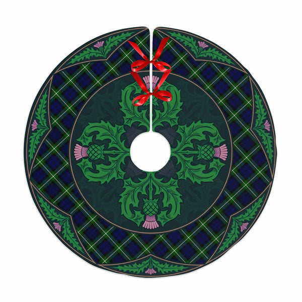 Scottish Lamont Modern Clan Tartan Christmas Tree Skirt Old Scottish Thistle Flower No Tassels Tartan Plaid 1