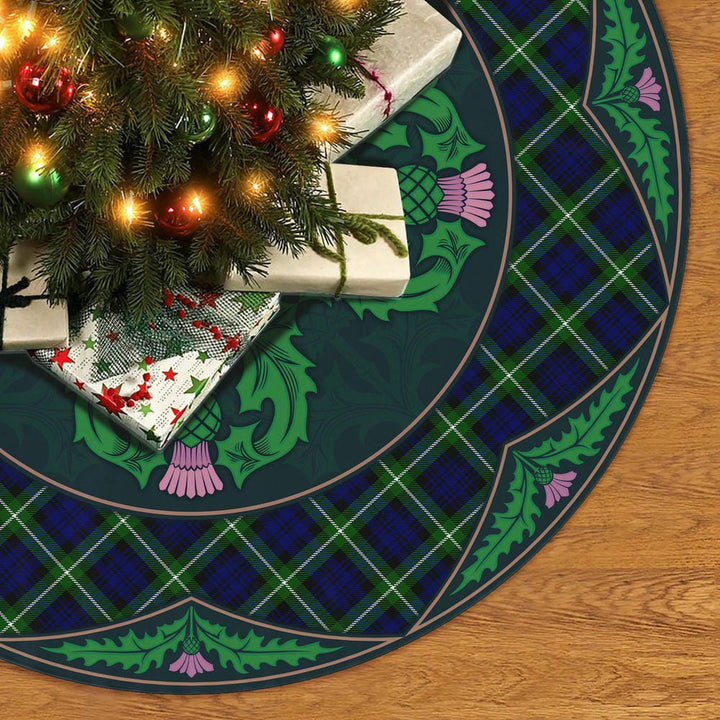 Scottish Lamont Modern Clan Tartan Christmas Tree Skirt Old Scottish Thistle Flower No Tassels Tartan Plaid 2